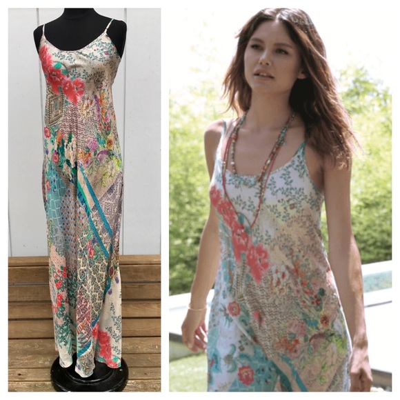 Johnny Was 100% Silk Patchwork Maxi Slip Dress